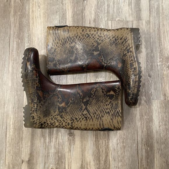 Stuart Weitzman Brown Snake Print rain Boots - Picture 1 of 15